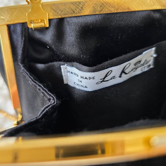 Vintage La Regale LTD Black Crinkled Satin Evening Bag with Gold Chain - Picture 7 of 7